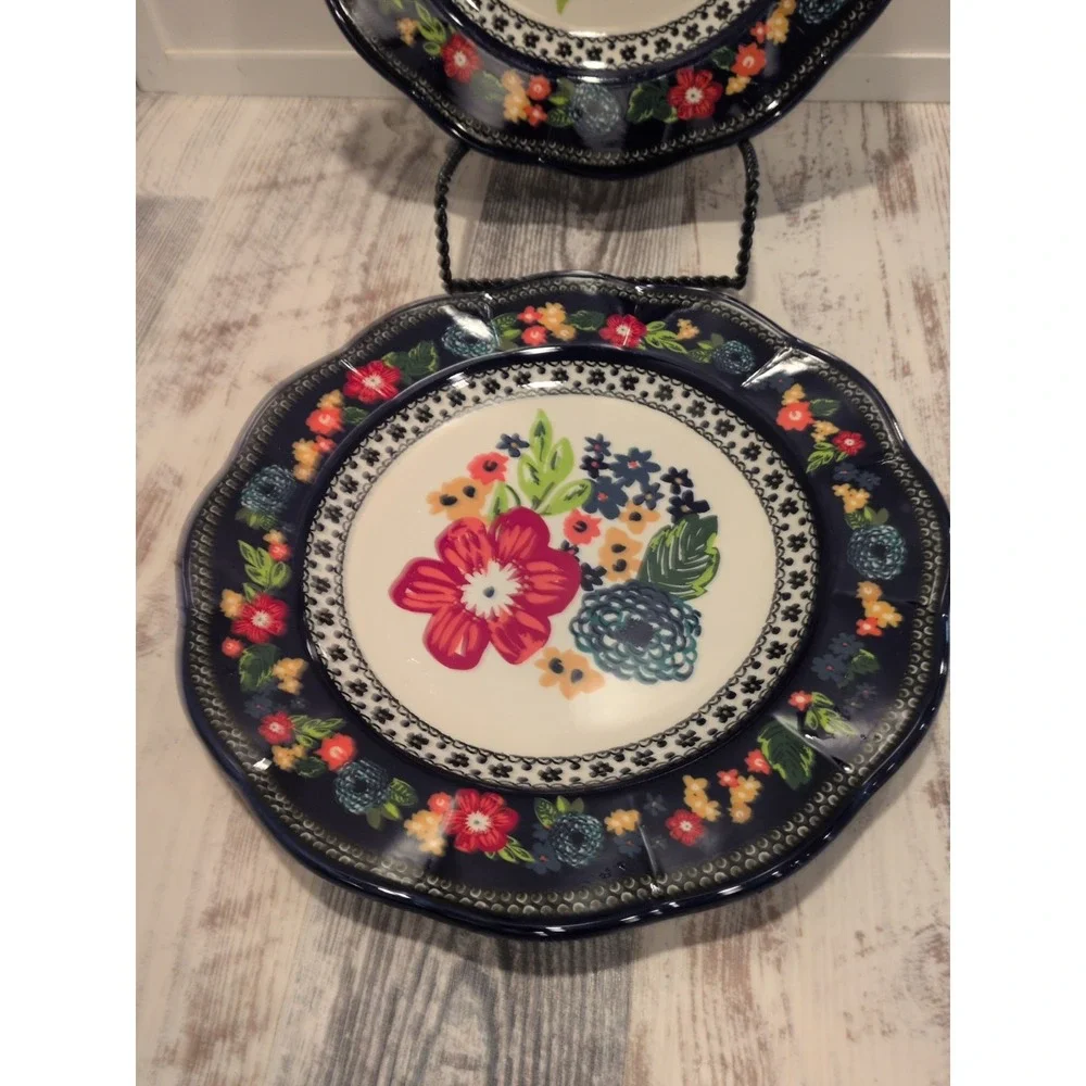 Pioneer Woman Dazzling Dahlias Dinner Plates Cobalt